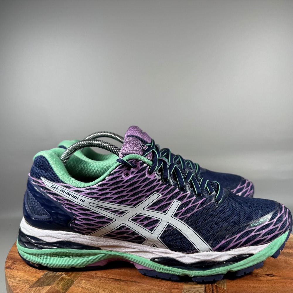 ASICS GEL-Nimbus 18 Womens Running Shoes Navy Purple Mint T650N Size 11.5